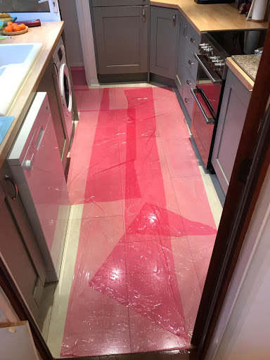 We always make sure the floors and carpets are protected either with dust sheets or plastic protective film 