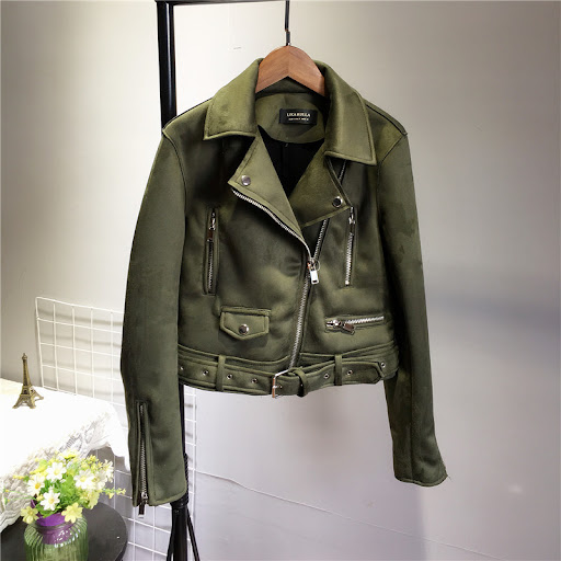 Title 5, Womens suede leather motorcycle jacket with pl...