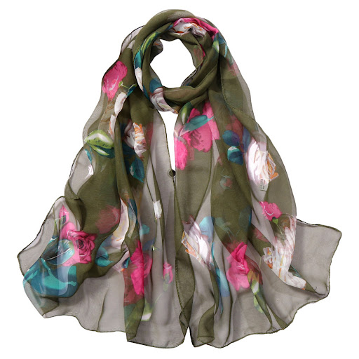 Title 15, Womens Rose Pattern Sunscreen Silk Scarf
