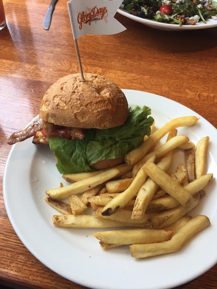 Grilled salmon BLT on a gluten free bun. So yummy!