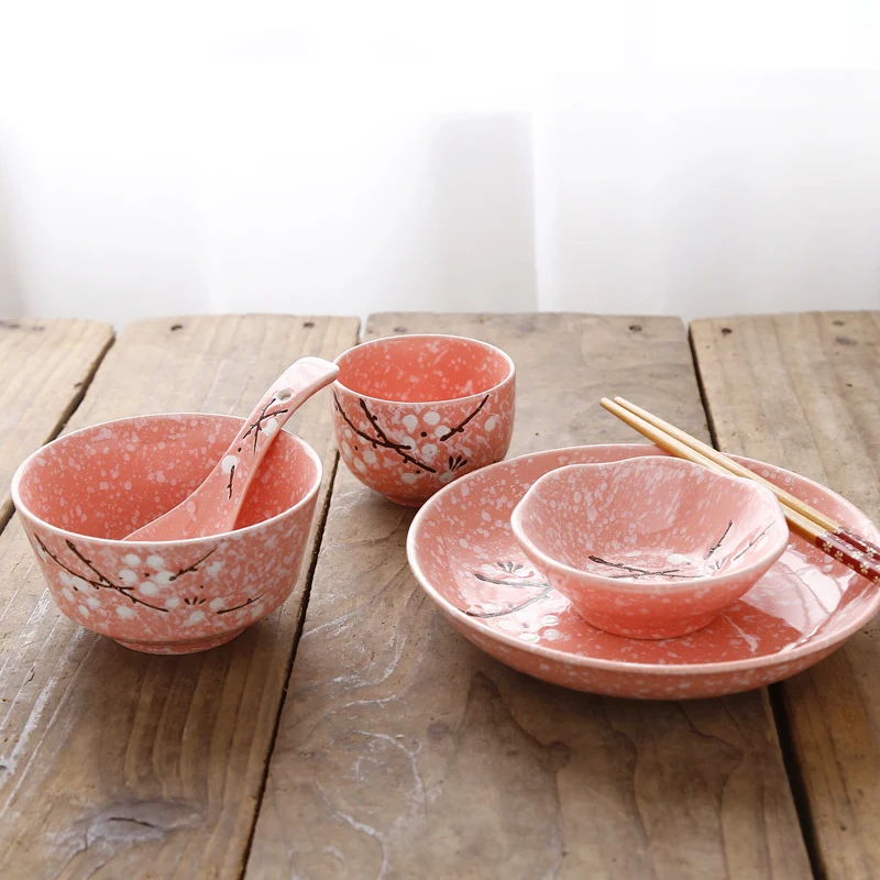Japanse stijl 6-delige set rijstkommen, smaakborden, eetstokjes en schaaltje. Perfect voor authentieke Japanse maaltijden thuis.