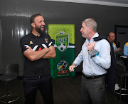 TS Galaxy coach Sead Ramovic shares a light moment with veteran Kaizer Chiefs mentor Stuart Baxter during a Nedbank Cup event in Johannesburg on February 1 2022. 