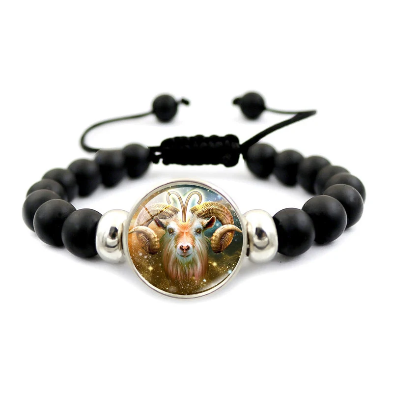 Bracelet Time Gem des Douze Constellations, bijoux de main à perles noires, mode homme et femme, élégant et tendance.