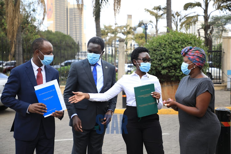 LSK members protest outside Parliament as they wait to hand over their petition led by society President Nelson Havi on October 11, 2020