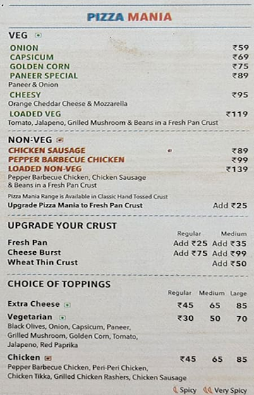 Domino's Pizza menu 