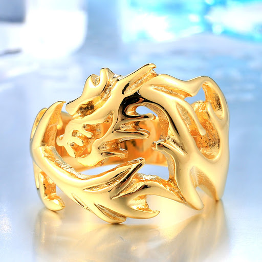 Title 6, Trendy Stainless Steel Dragon Open Ring for Men...