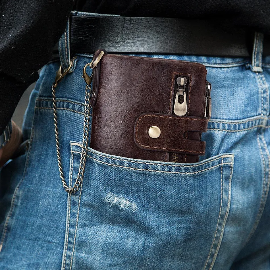 RFID Anti-Theft Swipe Wallet Three-Fold Multi-Card Slot Crazy Horse Leather