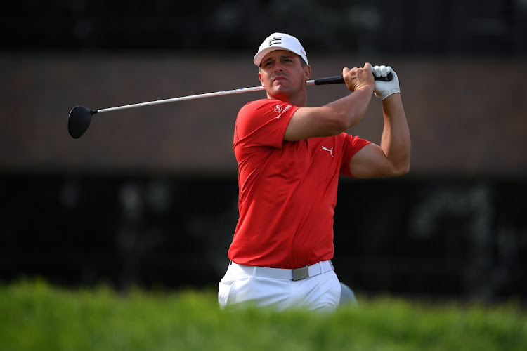 Bryson DeChambeau plays his shot from the 14th tee during a practice round ahead of the US Open at Torrey Pines, San Diego, California on June 15, 2021