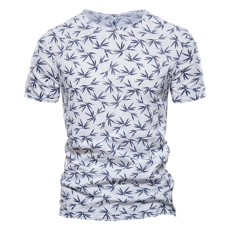 Casual Slim-Fit Stretch T-Shirt Men Short-Sleeved Printed T-Shirt Sports Men