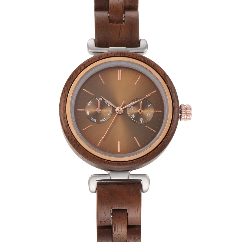 Ladies Quartz Round Analog Ebony Wood Watch. Experience timeless elegance with this precise and stylish timepiece. A per