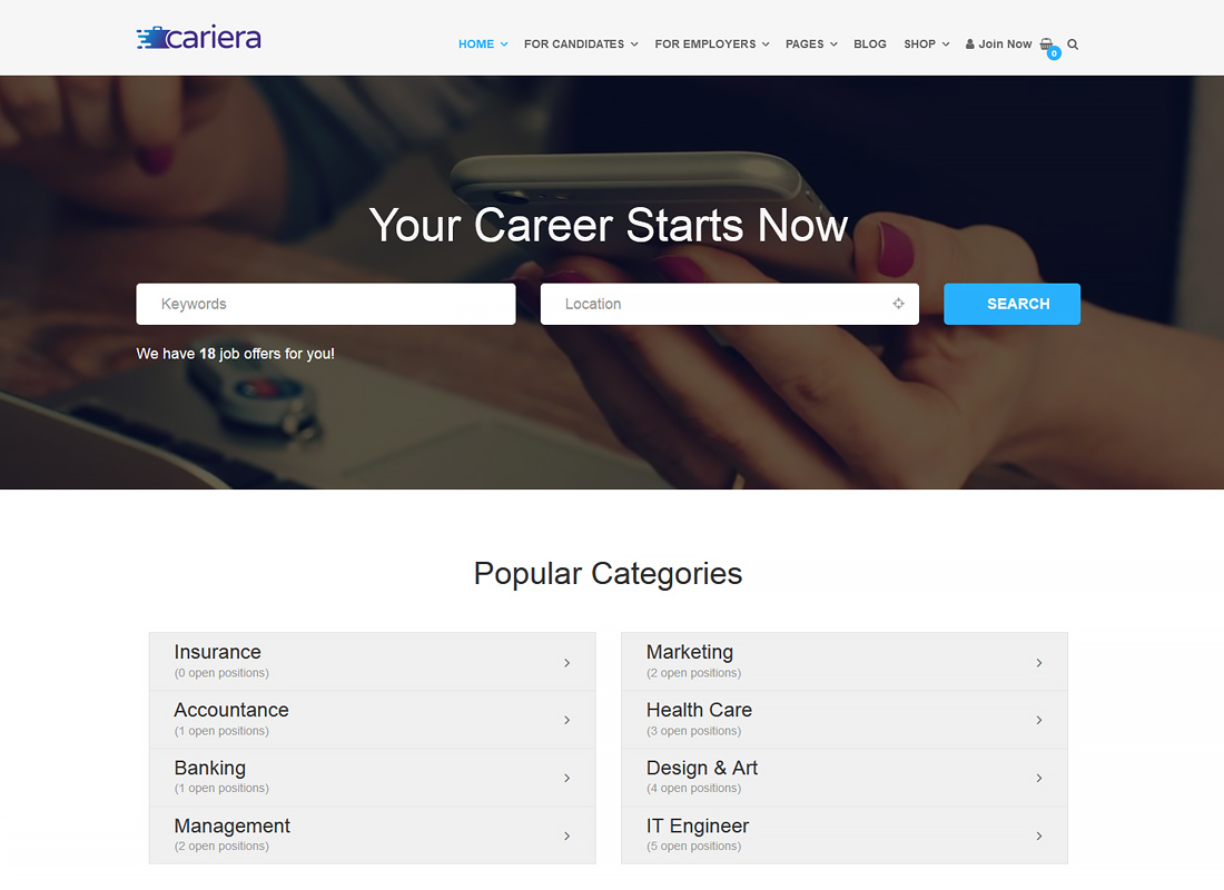 Cariera - Tema de WordPress para bolsa de trabajo