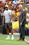 Kaizer Chiefs coach Ernst Middendorp, right, and assistant coach Shaun Bartlett shout orders  against  Orlando Pirates. 