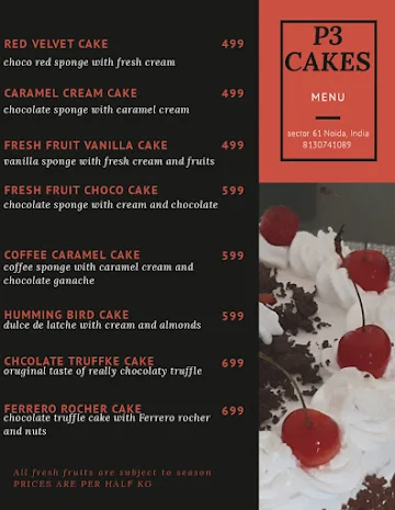 P3 Cakes menu 