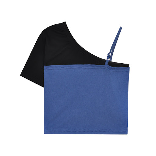 Title 1, Fake Two-Color Contrast Bm Wind T-Shirt Female ...