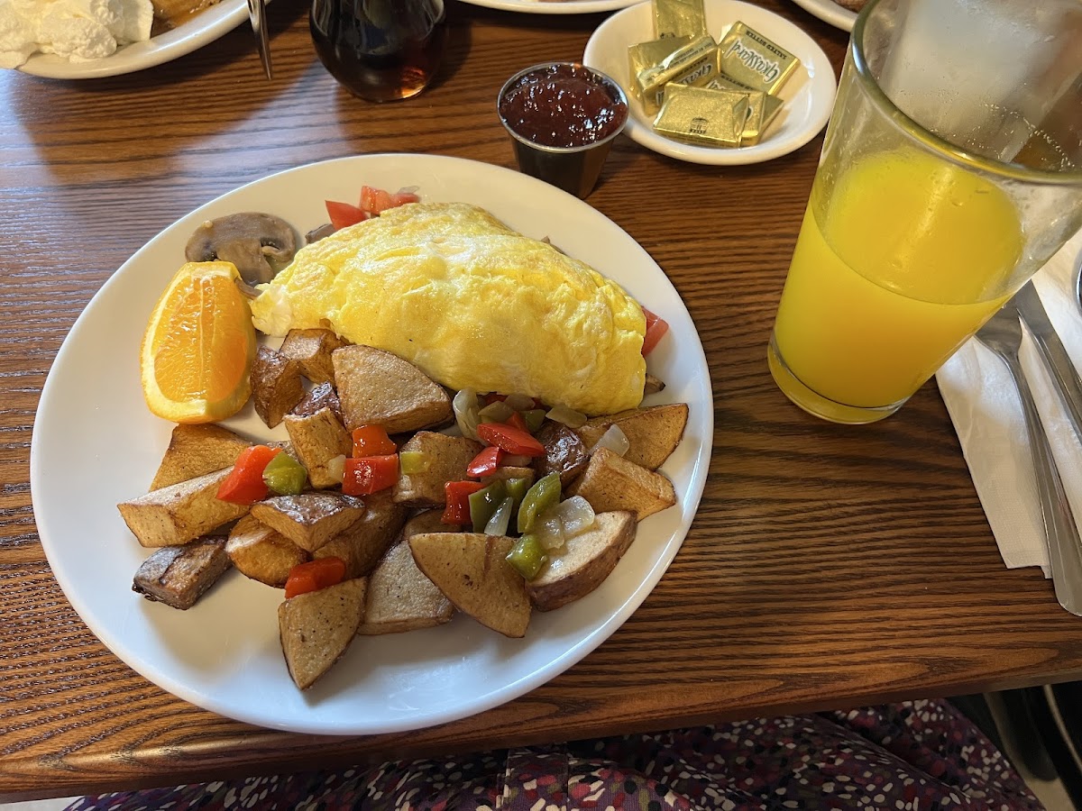 Omelette, they used fresh eggs because the prepared eggs they use has dairy in it.