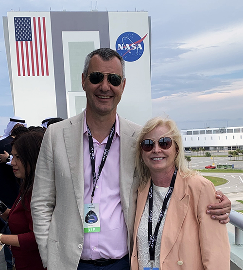 André Pienaar and Jeanne Tisinger, C5’s representative on Axiom Space’s Board, at the launch at the Kennedy Space Center.