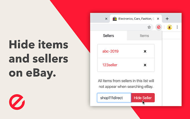 Hide eBay Items and Sellers chrome extension