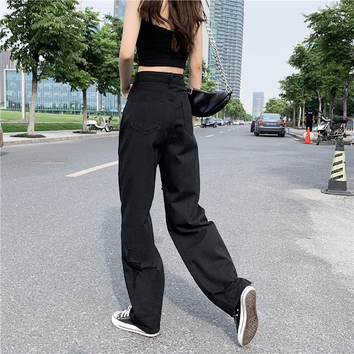 Title 2, Womens Black Wide Leg Ripped Summer Jeans. Com...