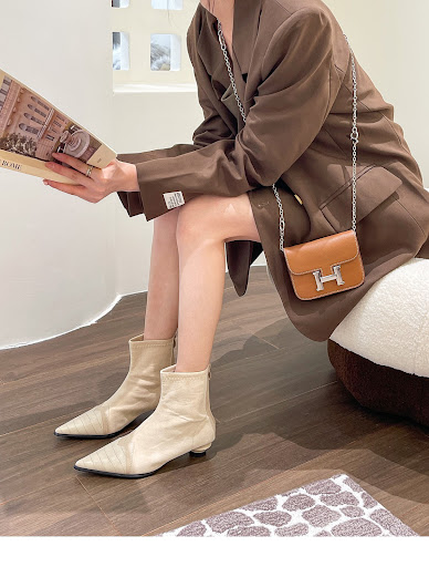 Title 23, Retro Patchwork Pointed Boots with Back Zipper ...