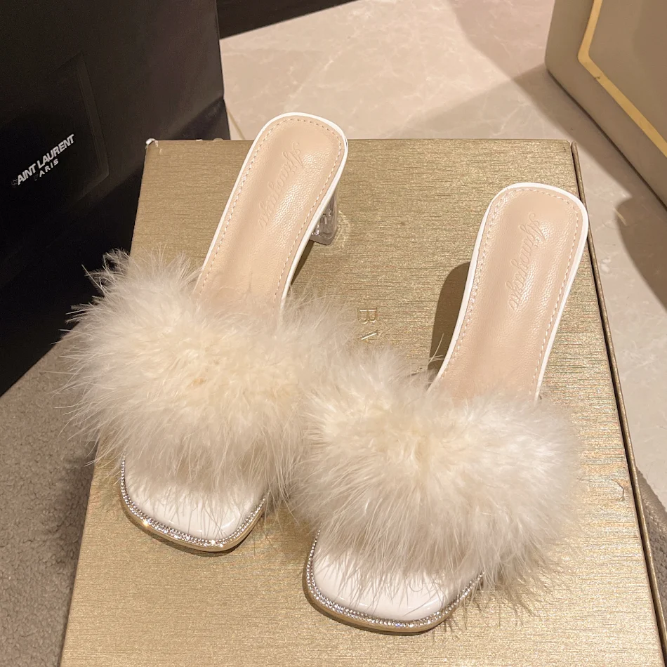 Crystal Thick Heel with Skirt French High Heels. Elevate your style with these elegant heels, perfect for a sophisticate