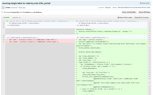 Side-by-side diff view in Github