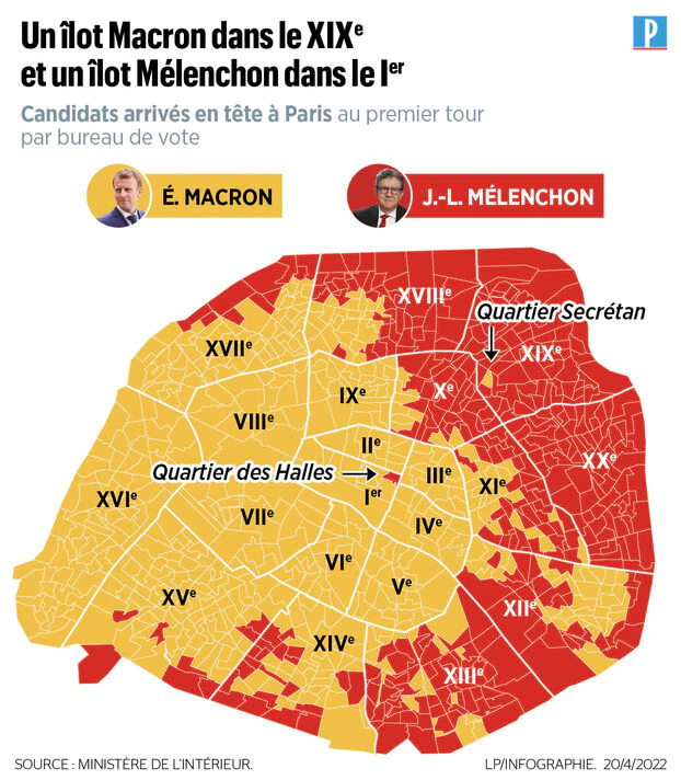  Infographic from le Parisien on Paris voting results (Presidential election, 1st tour)