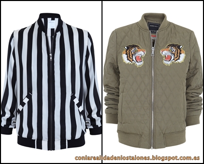 SuiteBlanco Cazadora Bomber a rayas & Bomber acolchada tigre verde