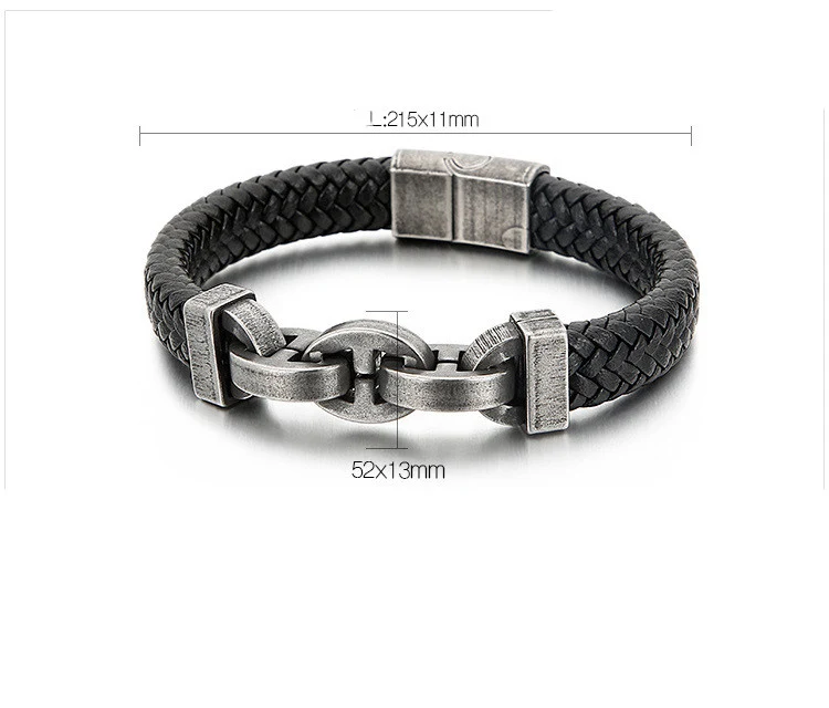 Title 1, Heren Titanium Stalen Runderleer Gevlochten Arm...