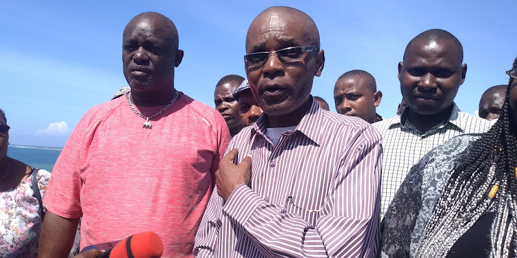 MDF member Matano Chengo and Andrew Mwangura at Mama Ngina Drive in Mombasa on Monday, July 1, 2019