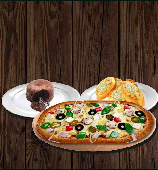 Medium-Veg Supreme Pizza + Garlic Bread + Chocolava Cake