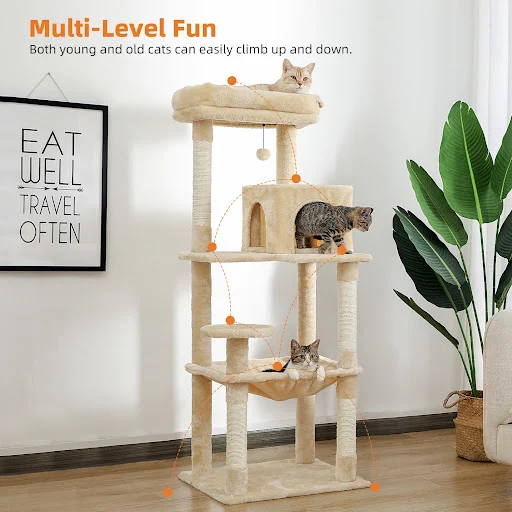 5-Level Cat Tree for Indoor Cats Cat Tower for Large Cats with Large Hammock Sisal Covered Scratching Posts Cozy Condo T