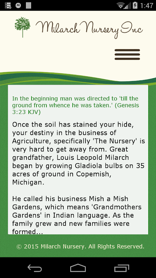 Android application Milarch Nursery screenshort