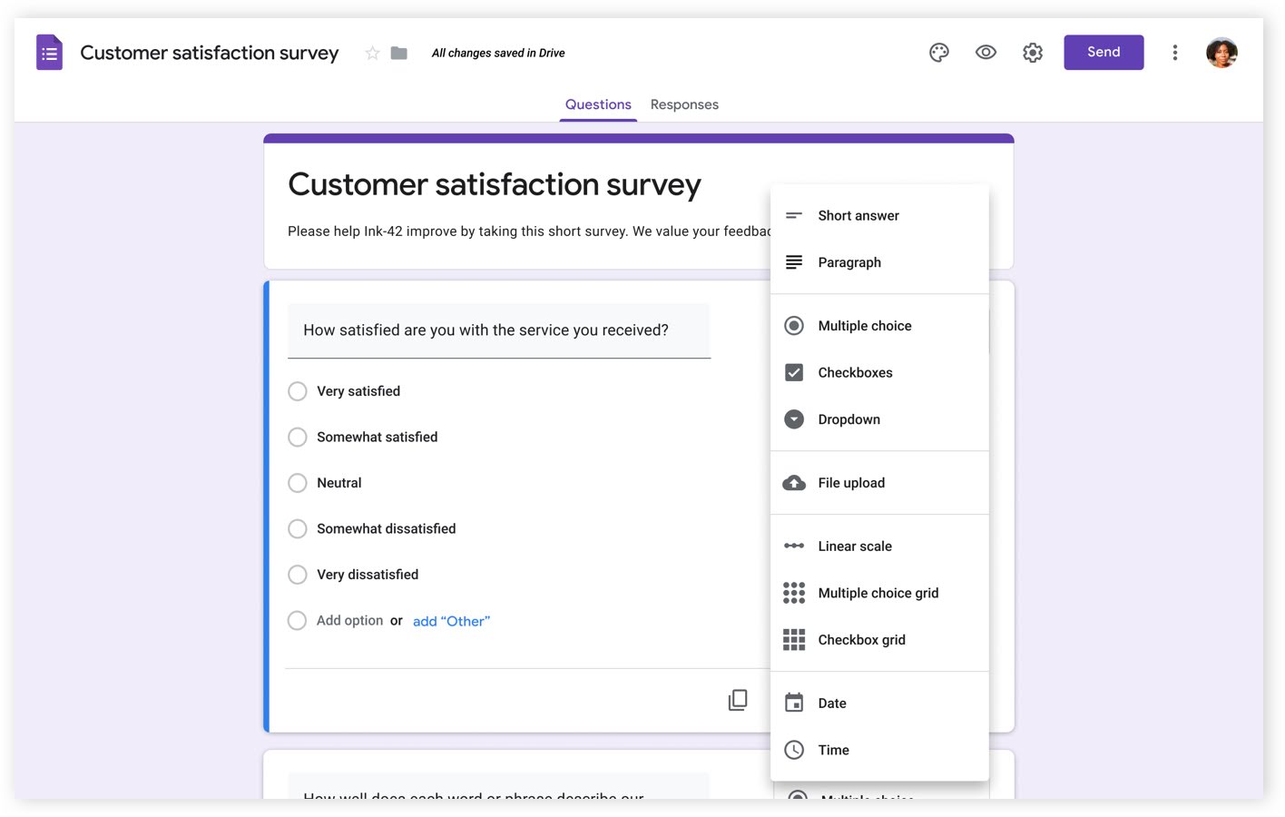 Online forms built by Google Forms