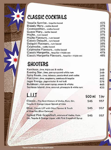 Pop Tate's menu 