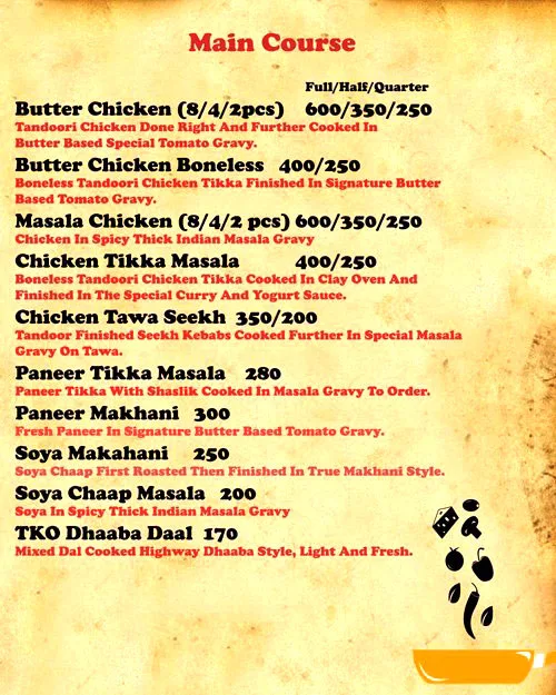 Tandoori Knockouts menu 