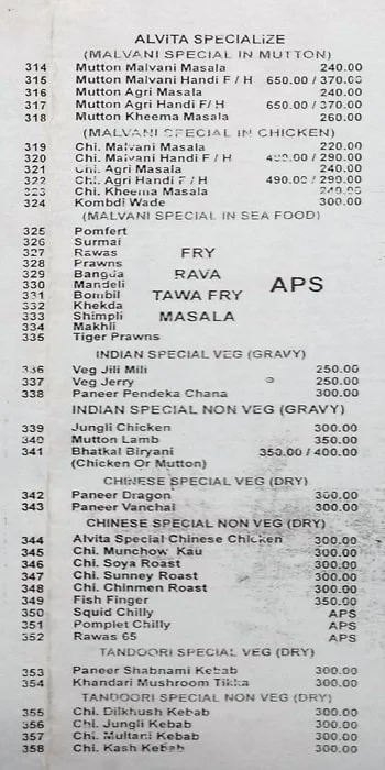 Hotel Alvita menu 