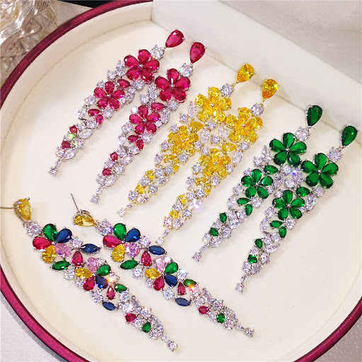 Title 4, Long Micro Inlaid Jewelry with Zircon Colored F...