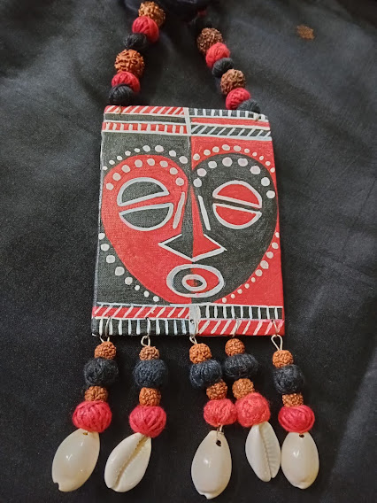 Handpainted Fabric Necklace And Earrings Set