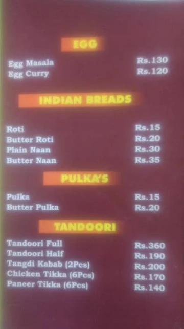 Andhra Ruchulu menu 