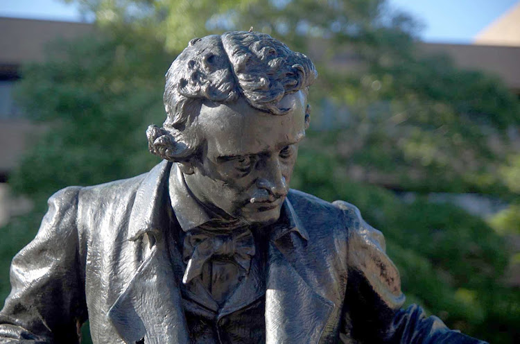 The statue of Edgar Allen Poe in central Baltimore. Poe is the city's best-known historic figure. 