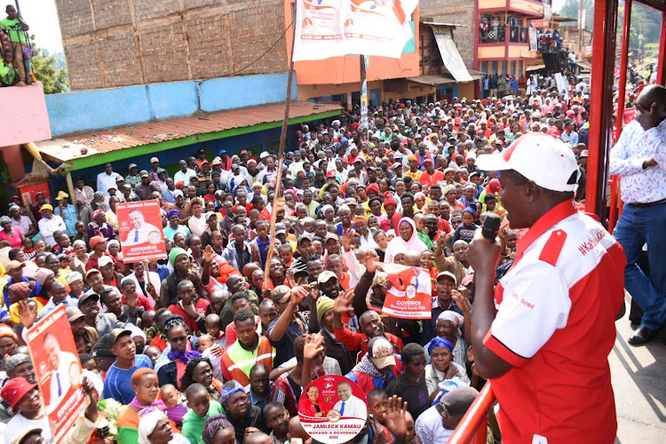 Former Kigumo MP addresses Kangari town residents in Kigumo, Murang'a county.