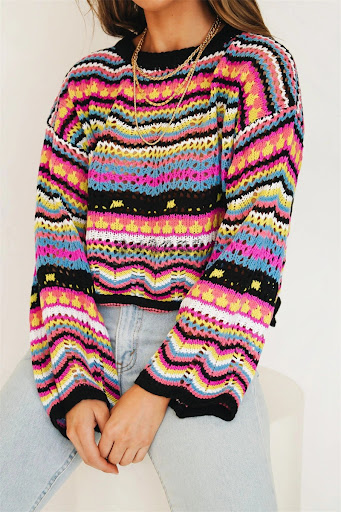 Title 1, Stitching Sweater Loose Inter-color Rainbow Rou...