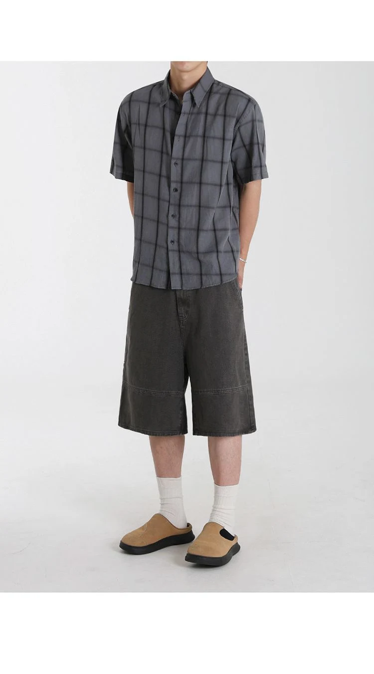 Title 18, Mens Denim Shorts Loose Fit Cropped Pants Work...