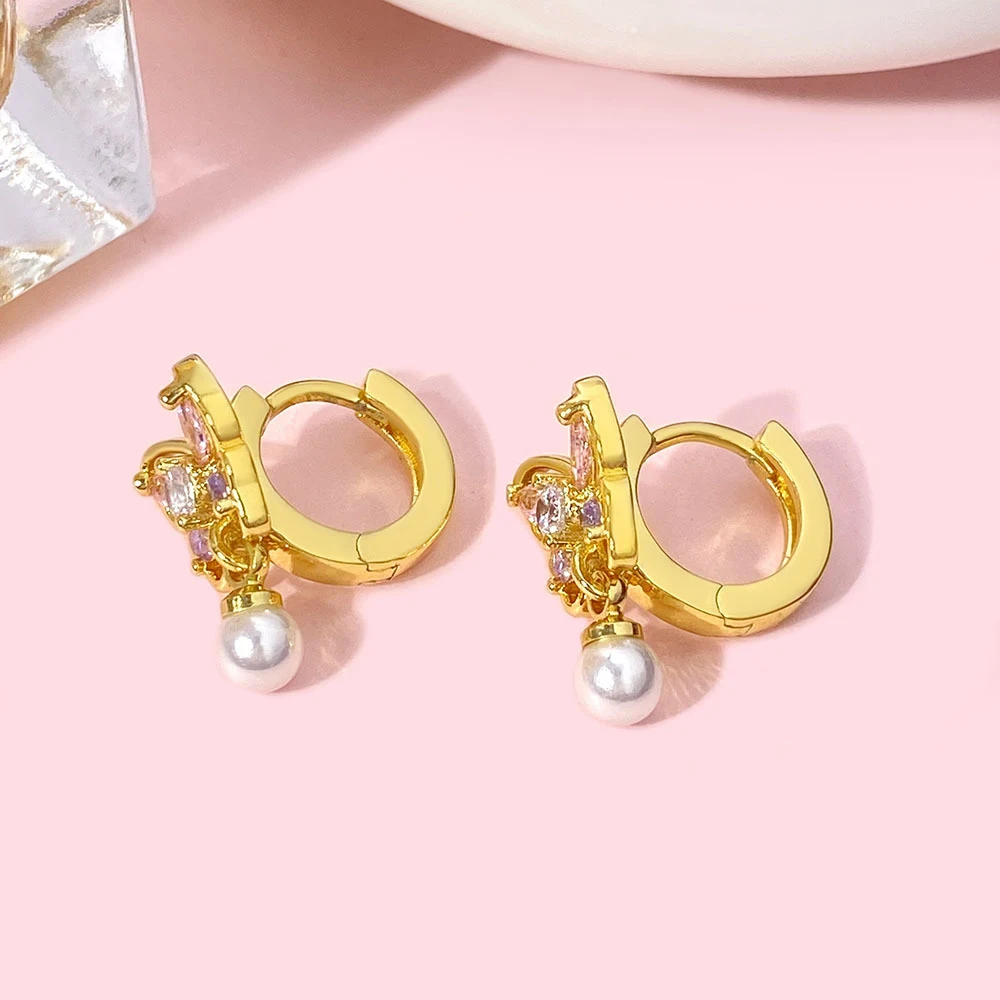 Title 8, Butterfly Color Zircon Pearl Earrings Sweet Lig...