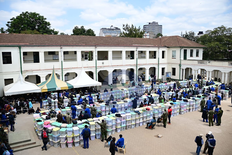 Ballot boxes at Jamuhuri High School, Starehe constituency polling centre, on Wednesday, August 10, 2022