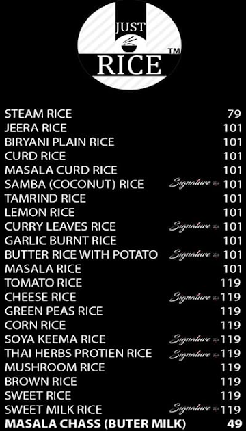 Just Rice menu 