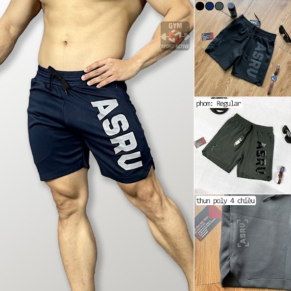 Quần Short Nam Thể Thao Quần Đùi Tập Gym Nam Short Asrv Ngắn Trên Gối Thun Poly 2 Da 4 Chiều