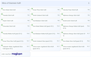 Grameen Kulfi menu 