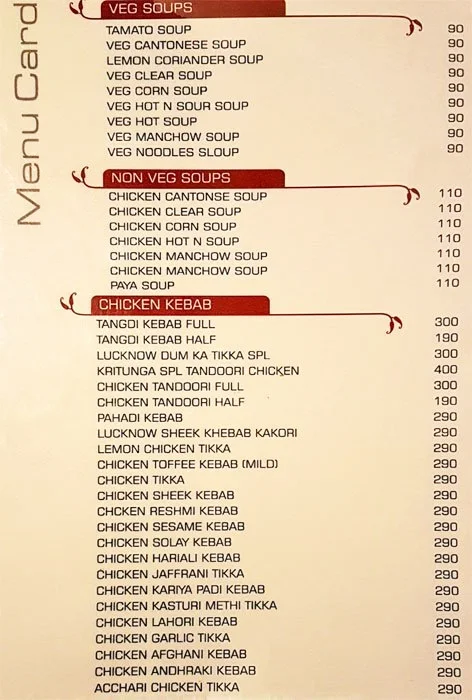 Kritunga Restaurant menu 