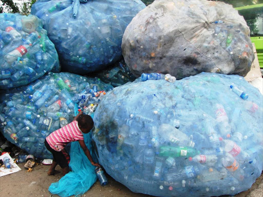 Plastic bottles at a garbage collection site in Mombasa. /FILE